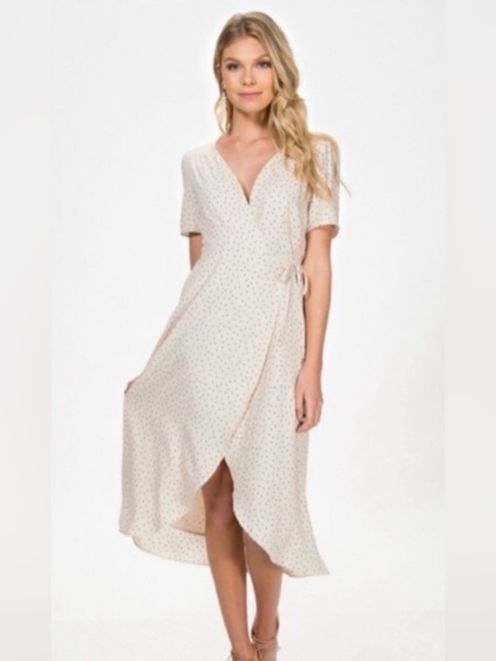 Everly Navy and White Polka Dot Wrap Midi Dress